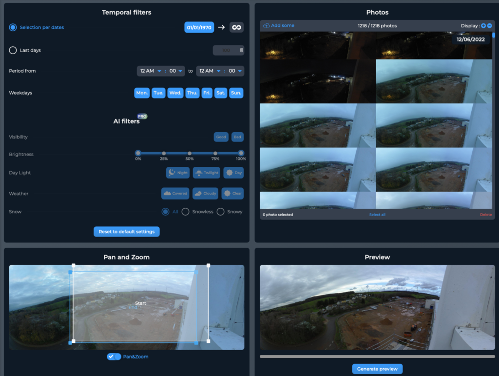 Baustellen Zeitraffer Cloud Software mit KI Unterstützung für DSVGO konforme Zeitraffer.